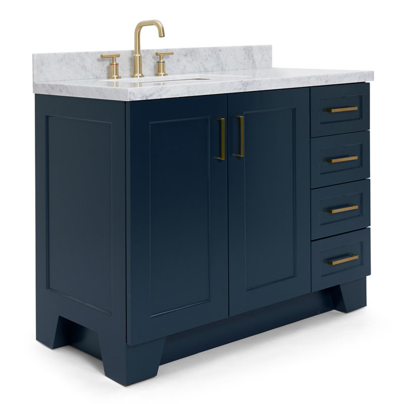 ARIEL TAYLOR 43 IN RIGHT OFFSET RECTANGLE SINK VANITY, Left, Rectangle, Midnight Blue