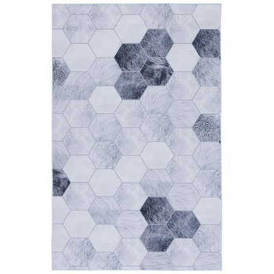 Tapis en polyester tissé à la machine à motif géométrique ivoire / gris Bréhea