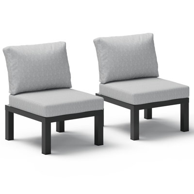 2-Piece Modular Aluminum Patio Single Sofa Chairs, All-Weather Outdoor Conversation Set with Removable Cushions, Gray