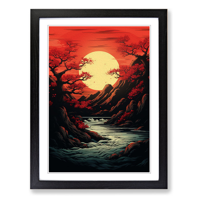 Japanese Sunset Line Framed Print, 34cm H x 25cm W x 2cm D, Black Framed