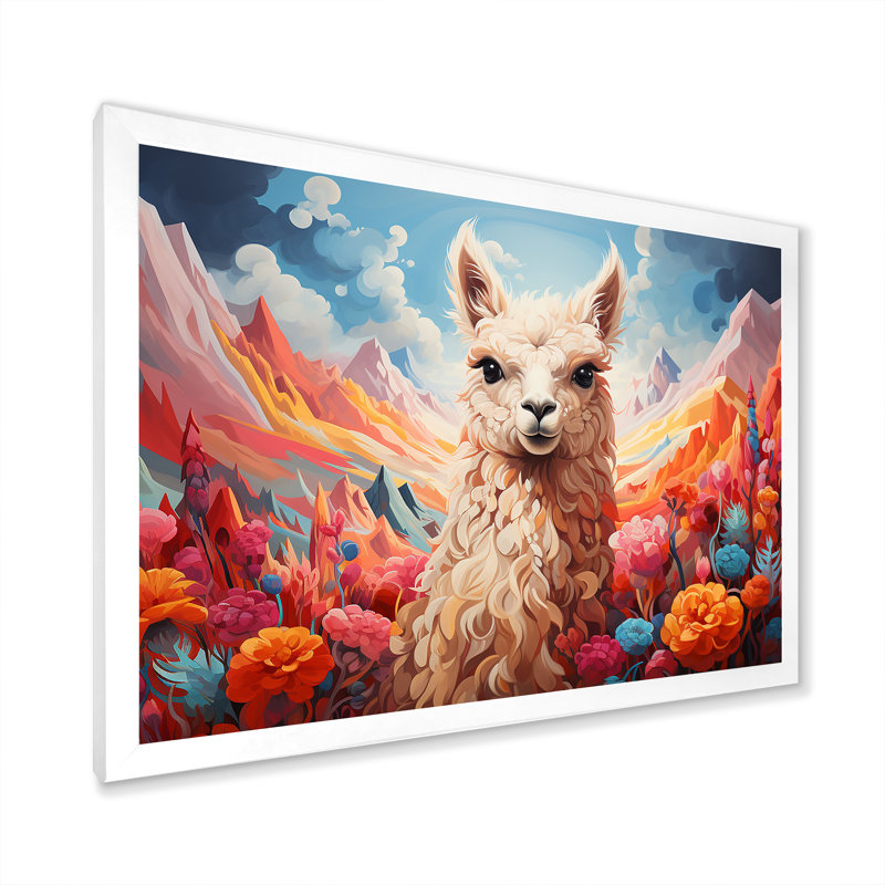 Enchanting Alpaca Valley - Alpaca, art mural, Cadre de coin blanc fermé, H 12 po x l 20 po x P 1 po