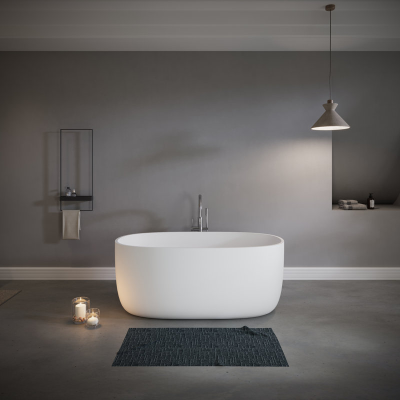 47" Freestanding Solid Surface Bathtub Modern Designed Resin Stone Bathtub With Pop-Up Drainage And Overflow Pipes