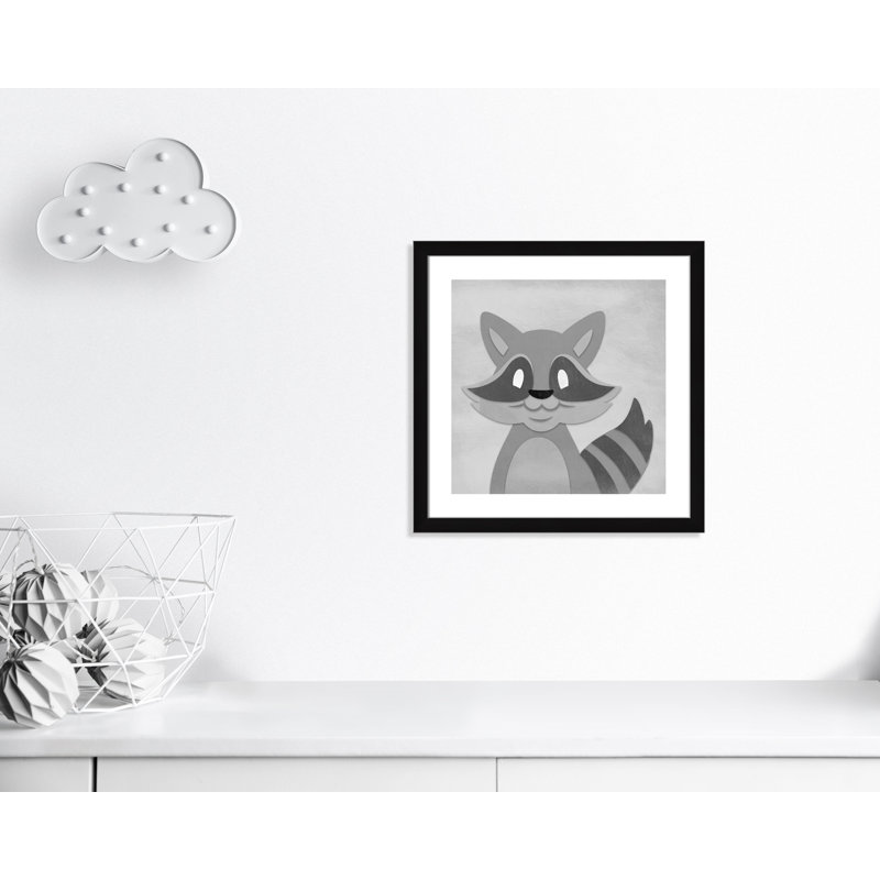 Impression sur papier Cheery Racoon, H 22,5 po x l 22,5 po x P 0,6 po, Encadré plat noir
