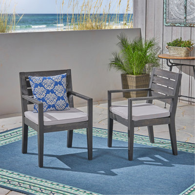 Outdoor Dining Chair Set Of 2, Dark Grey With Light Grey Cushion