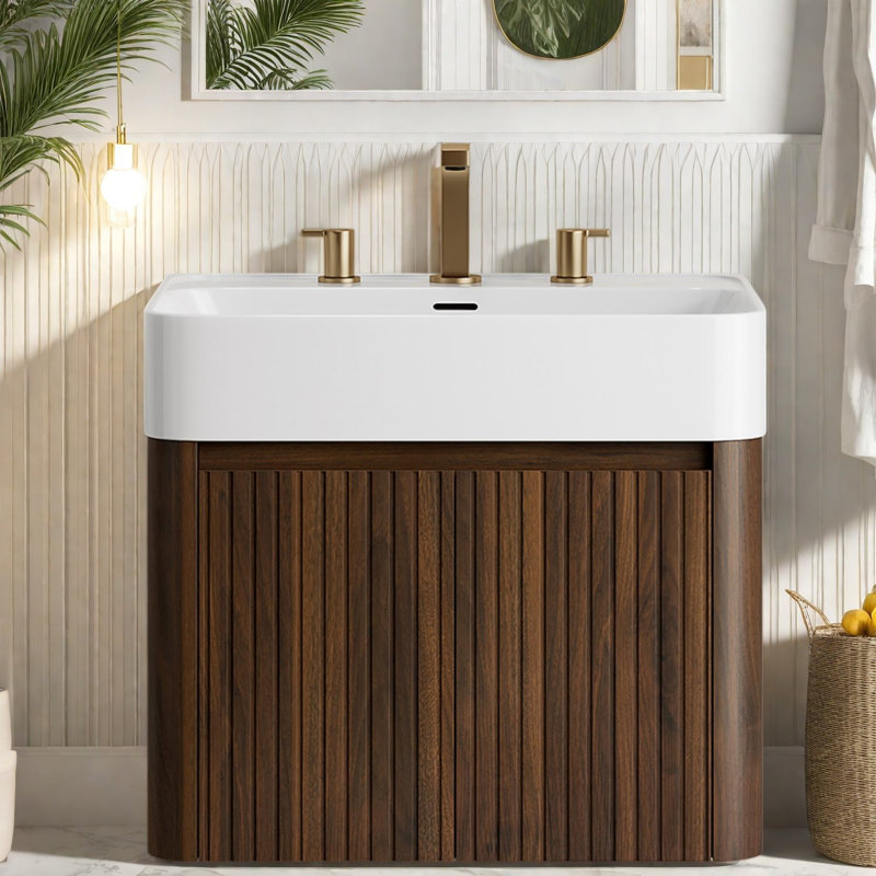 Meuble-lavabo flottant moderne en noyer 24 po Modern, 23.62