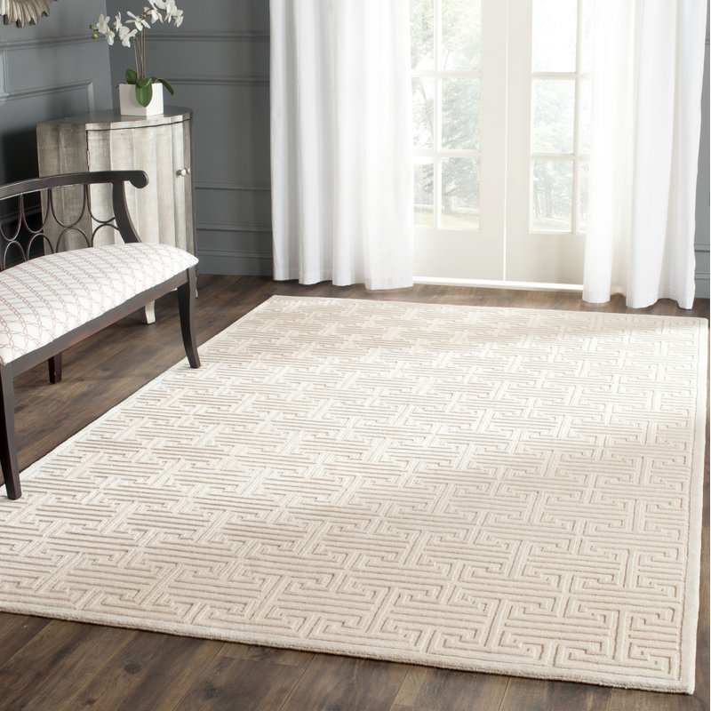 Tapis géométrique en laine / coton noué à la main Elitsa, Rectangle 6 pi x 9 pi