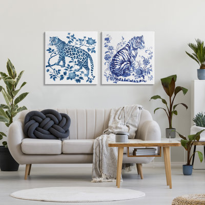 Ornate & Detailed Large Cats 2pc Canvas Set, design by Lettered and Lined