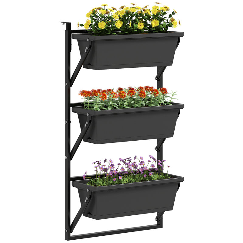 Jardinières à 3 niveaux pour plantes d'extérieur, boîtes à fleurs, gris foncé