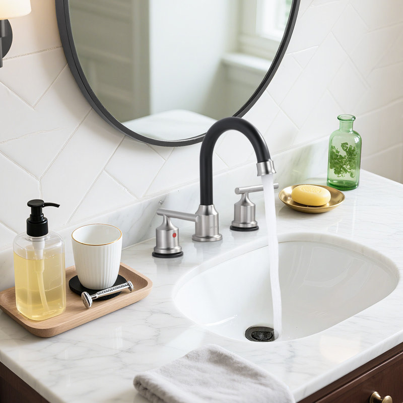 2-handle Bathroom Faucet with Drain Assembly, Brushed Nickel/Black