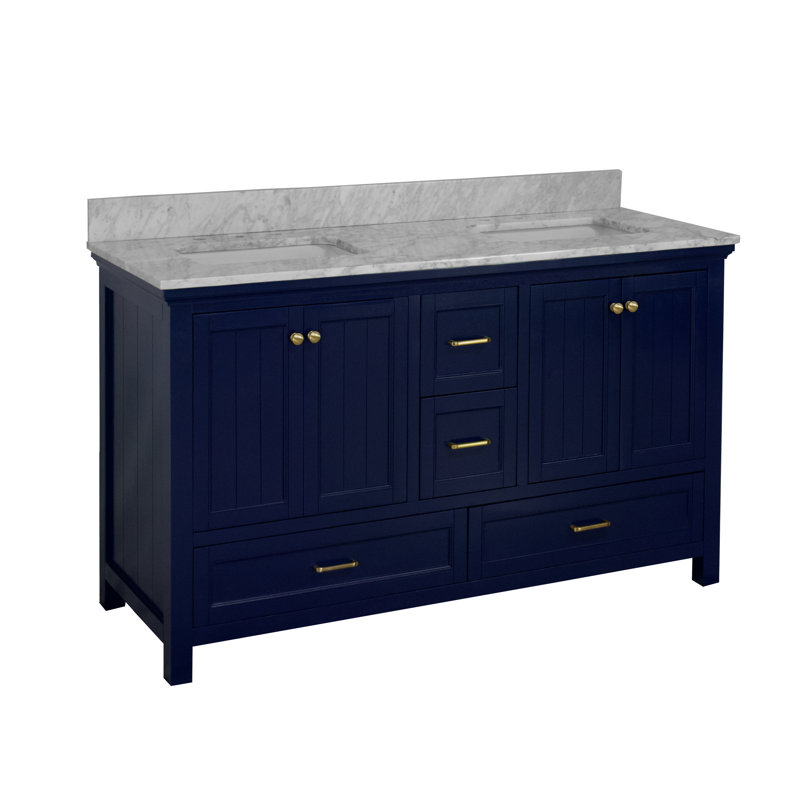 Ensemble de meuble-lavabo double 60 po Maven, Bleu royal