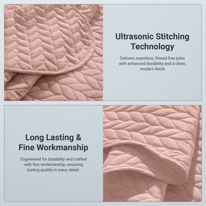 Oxford Homeware Embossed Microfiber Queen Bedspread Set - Soft and Oversized Bedding Set with Matching Shams, Peach