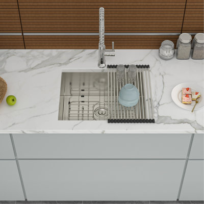 21 Inch 9 Deep Undermount Stainless Steel Single Bowl Kitchen Sink, - Condensation Spray, Drain Assembly, Installation Guide And Bottom Rinse Grid Sus304 Material, Brushed Satin Finish, Assembly