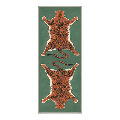 Alinda Talon Animal Print Green / Orange / Black Machine Washable Area Rug