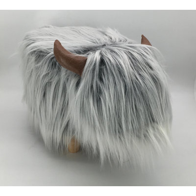 Highland Cow synthetic fur footstool with wooden legs