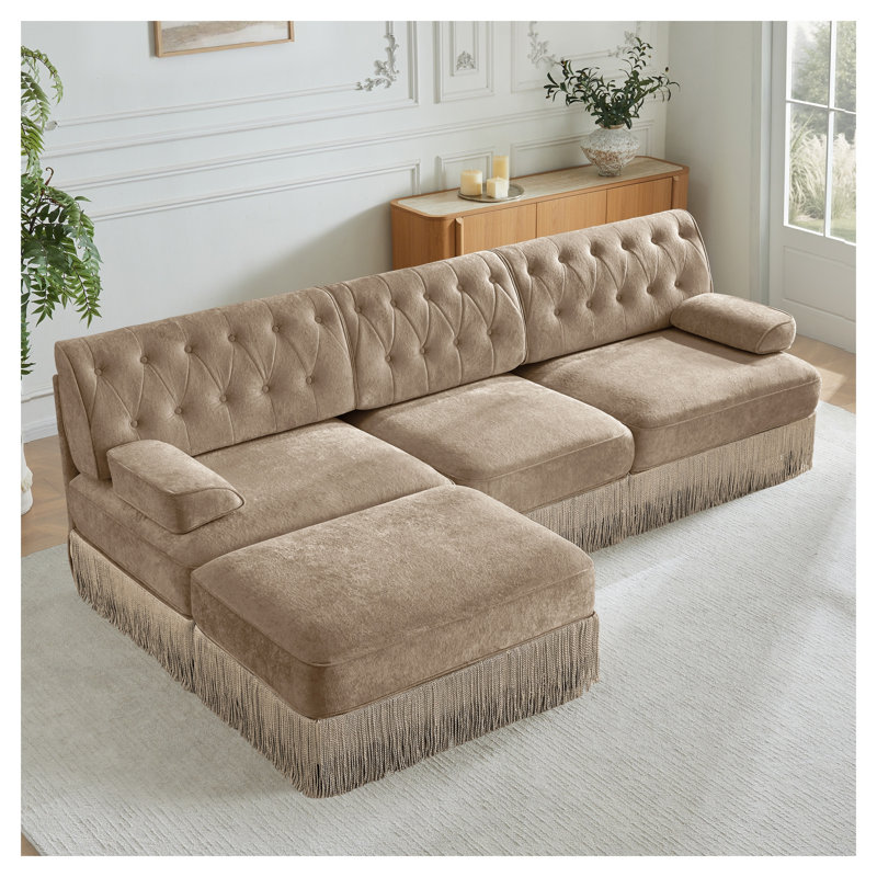Canapé modulaire en velours Camel, Velours havane, H 35,4 po x l 106,1 po x P 33,8 po