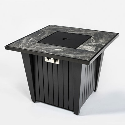 32" Propane Gas Fire Pit Table, 50000 BTU Square Steel Fire Pit With Glass Wind Guard For Outside Patio Deck Garden Courtyard