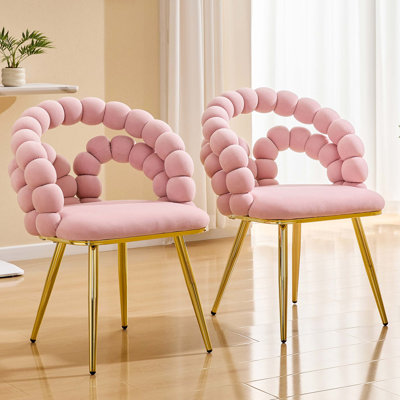 Modern Velvet Dining Chair with Bubble Back and Gold Metal Legs (Set of 2)