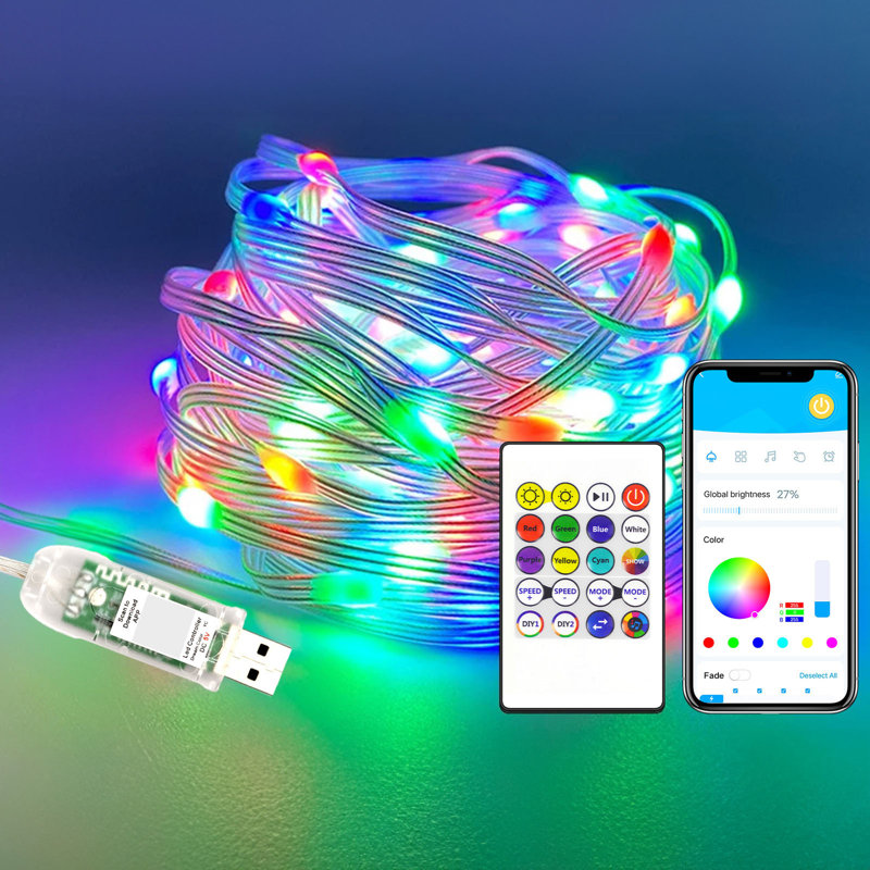 Smart Dreamcolor Rgbic Led String Lights, 33ft Music Sync Fairy Lights With App Control And 20-key Remote, Clear Leather Wire