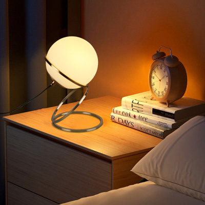 1-Light Small Table Lamp For Bedroom Brushed Bress Metal Bedside Lamp White Lamp Plug In Globe Table Lamp