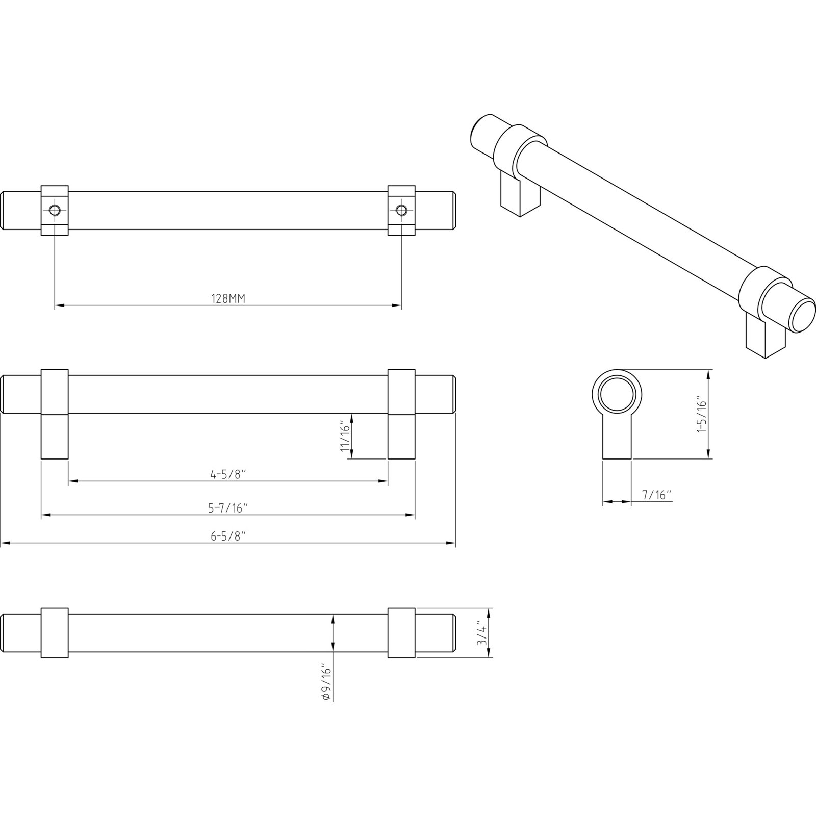 Key Grande 5" Bar Cabinet Pull, Matte Black