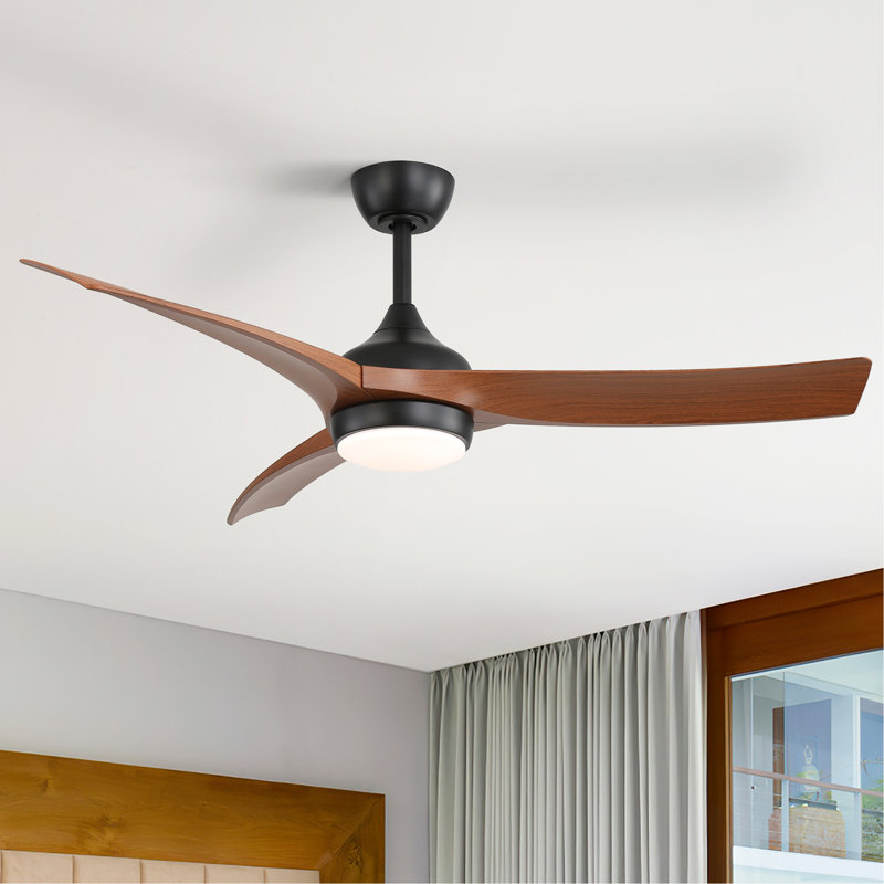 Ventilateur de plafond noir 52 pouces avec 3 pales en grain de bois foncé, télécommande, moteur à intensité variable réversible et minuterie 1H / 4H / 8H