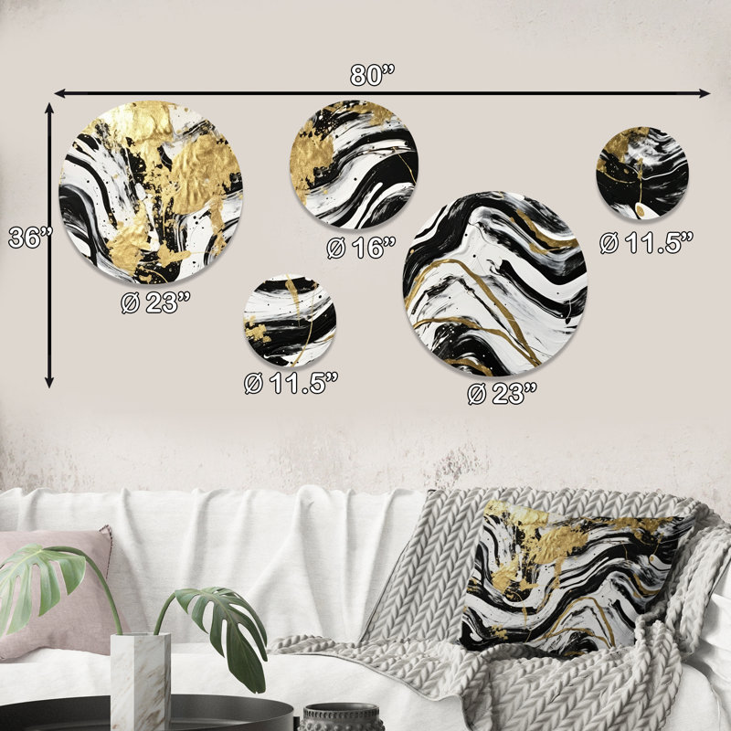 Ensemble de 5 décorations murales Golden Wave Reflections I