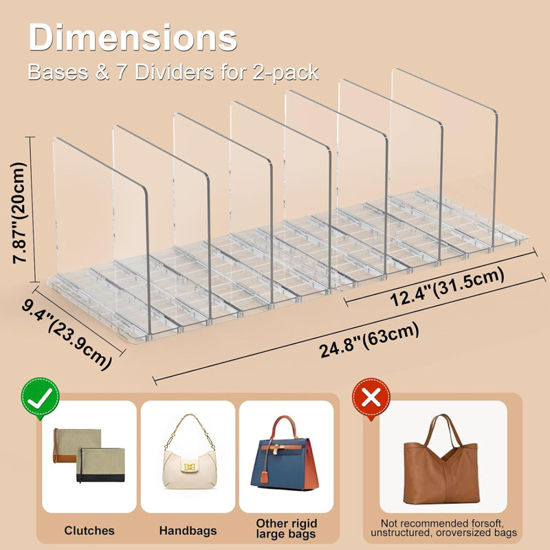 Organisateur de sac à main pour garde-robe, étagère de rangement pour sac à main transparent réglable, séparateurs d'embrayage en plastique pour organisateurs de garde-robe et rangement, Keep Carteras, livre de poche