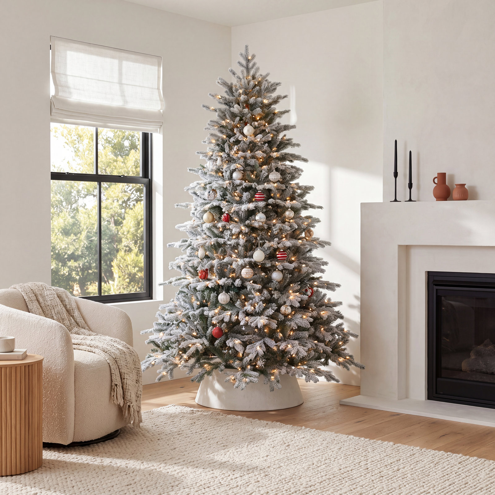 Melisande Pre-Lit Flocked Pine Christmas tree, 7'5"