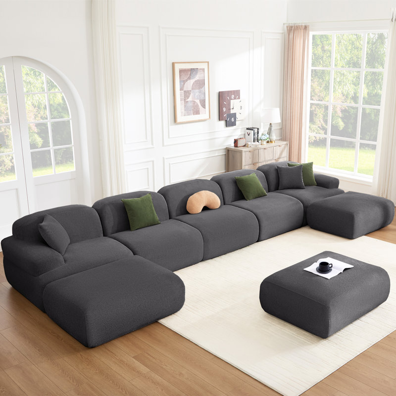 188" U Shaped Sectional Oversized Modular Sofa Chenille Corduroy Compression Sofa, Gray Polyester Blend