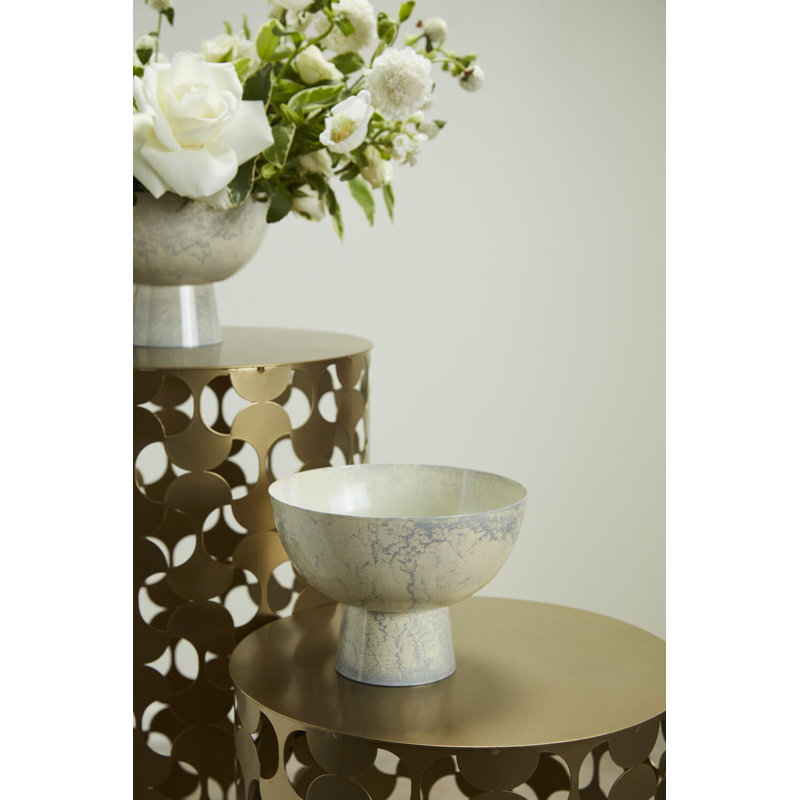 S compote ronde blanche «Phoenix» à pied pour plantes et décorations, H 5 po x l 7 po x P 7 po