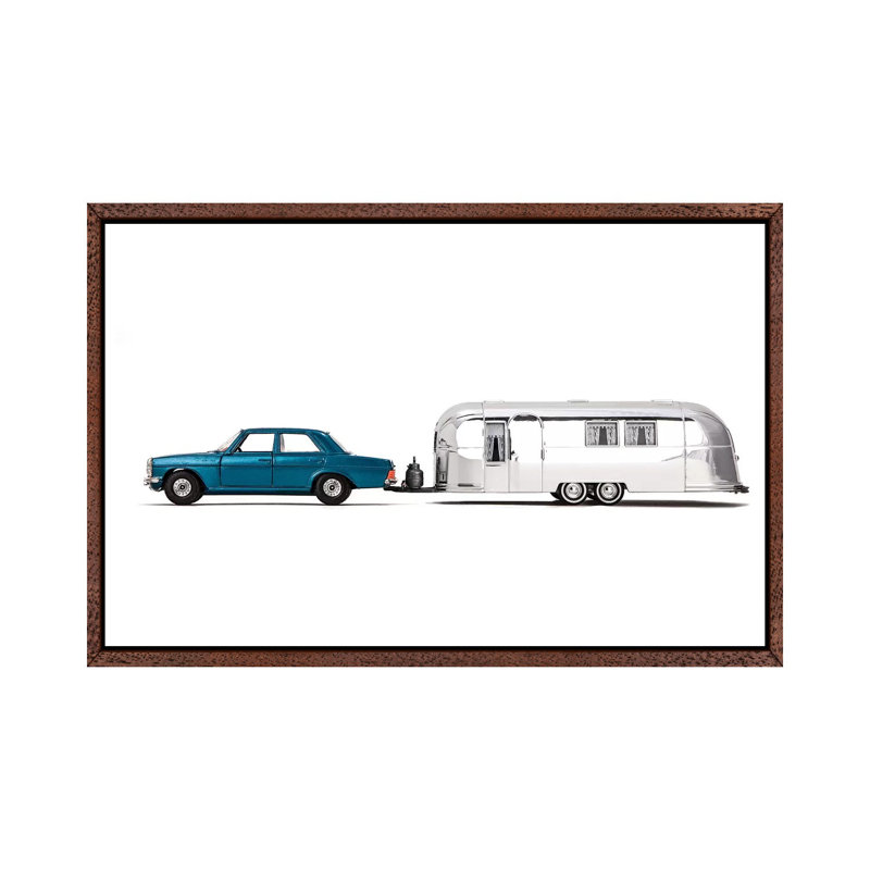 Airstream Car - Print on Canvas, 101.6 cm H x 66.04 cm W, Classic Brown Wood Framed