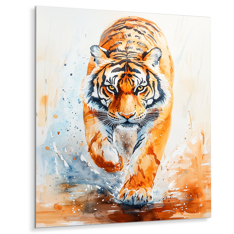 Tigre sur la chasse en Afrique II - animaux, impression murale en métal, impression sur tigre, H 40 po x l 30 po