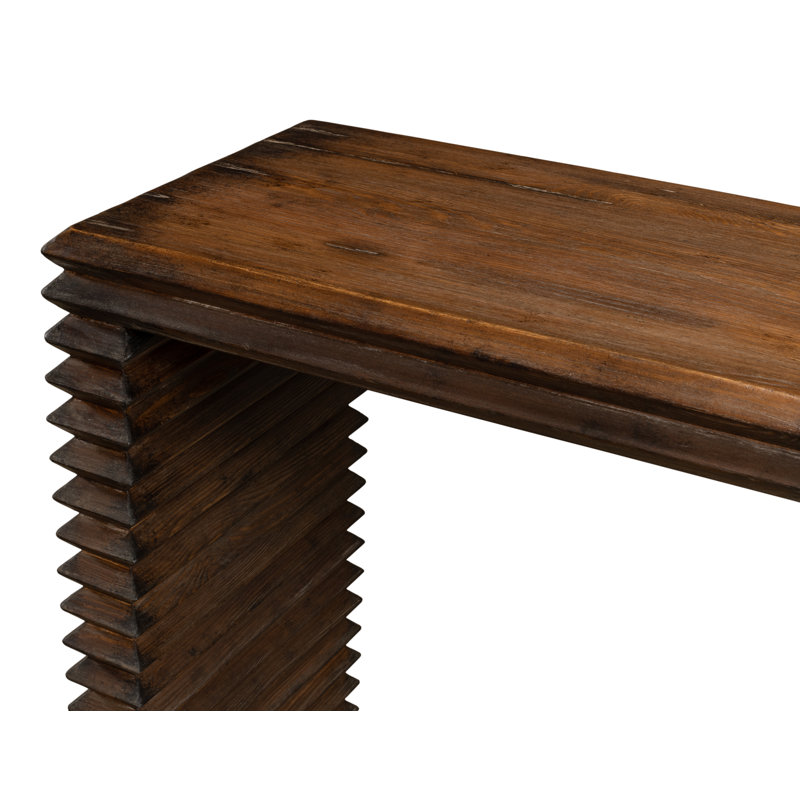 Stacked Dark Brown Solid Wood Console Table with Storage