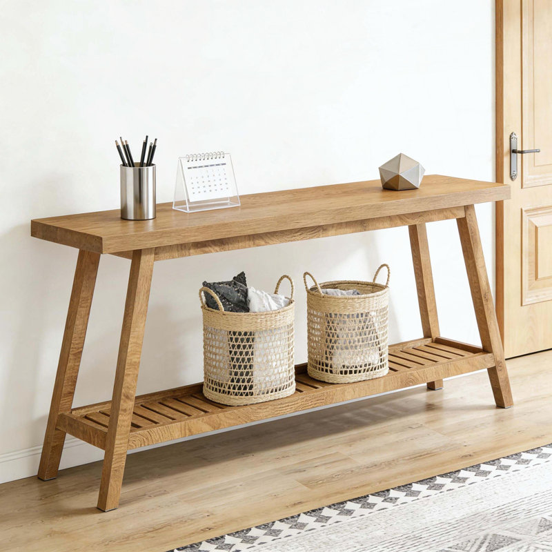 Très grande console de style campagnard à 2 niveaux, Marron clair, Marron clair, Marron clair