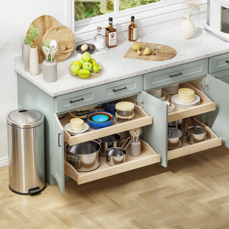 Rashun Single Pull Out Cabinet Organizer Soft Close Slide Out Wood Drawer Storage Shelves, 3.74" H x 29" W x 21" D
