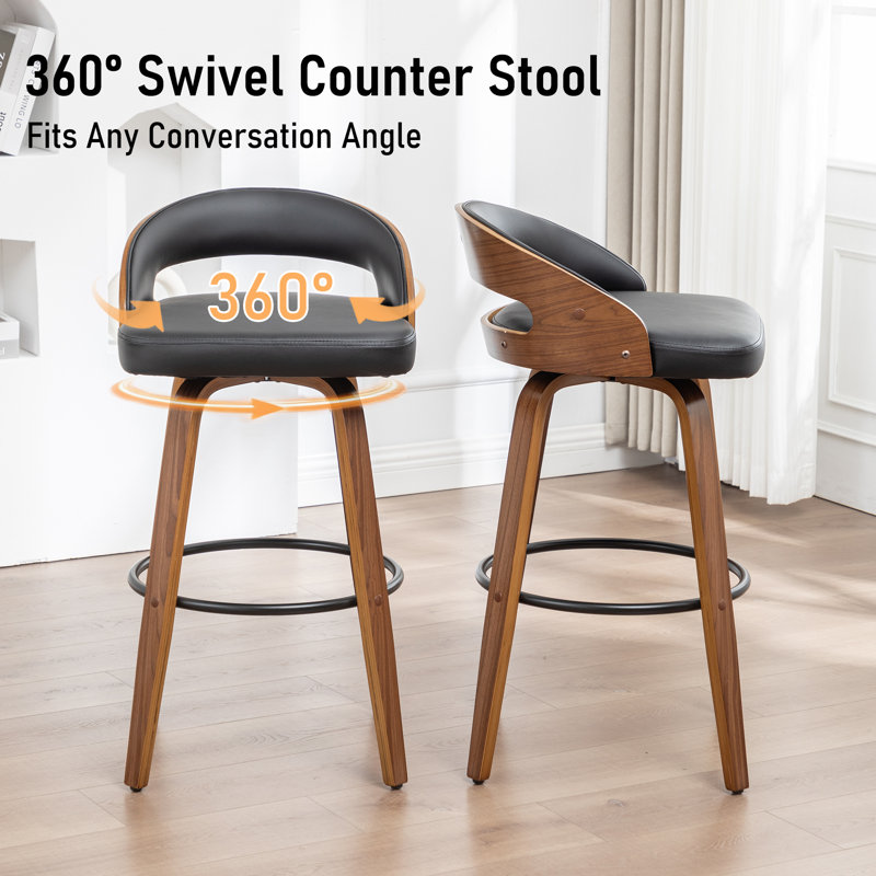 Swivel Upholstered Counter Stool, Black, Counter Stool (63.5cm Seat Height)