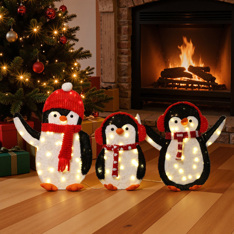 Décoration de Noël familiale 3 pièces avec lumières DEL blanc chaud