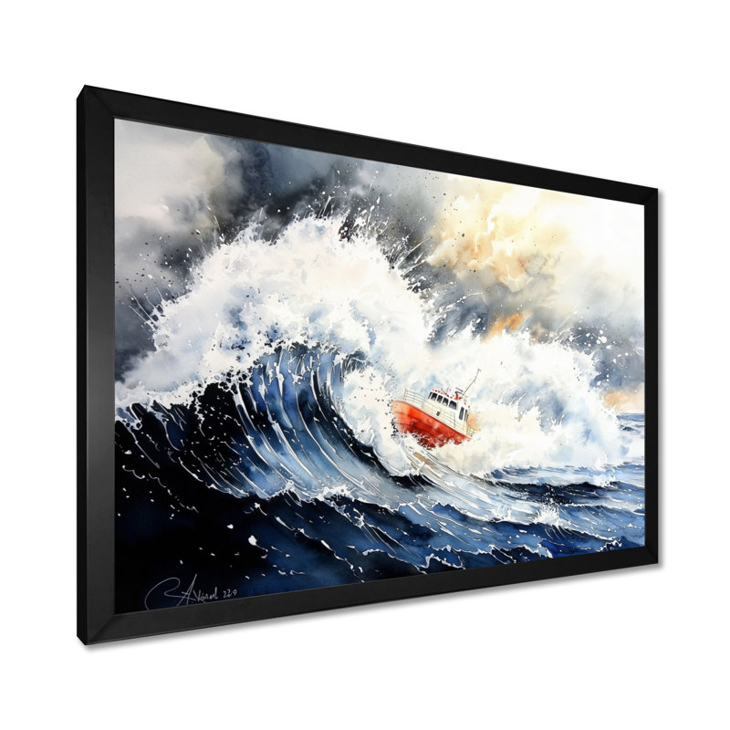 Bateau de pêche, temps orageux I - Impression sur toile, H 30 po x l 40 po, Reproduction encadrée d'une seule photo sans pass
