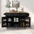 Kitchen Cart With Drop Counter & Drawer Storage. Black, 5 Rolling Wheels, For Dinning And Spaces Cabinet Door Storage Adjustable Feet-304462146