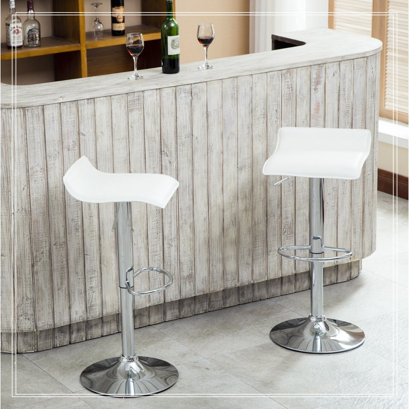  Contemporary Chrome Air Lift Adjustable Swivel Stools with Seat, Set of 2  15"W x 15"D x (28-34)"H each, White