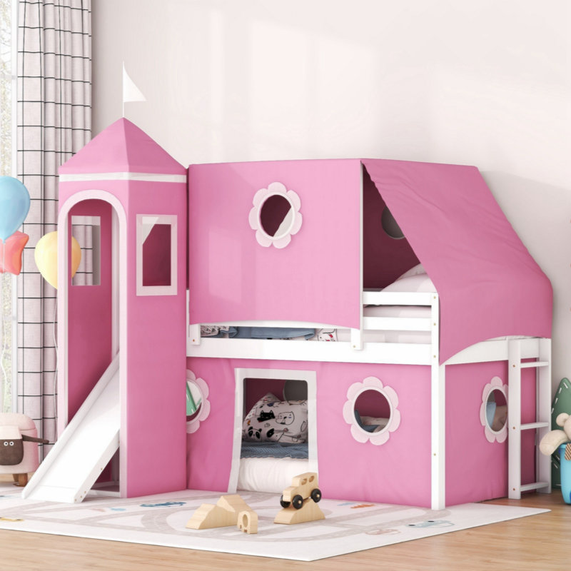 Lit plateforme en bois massif Aleiya, Rose
