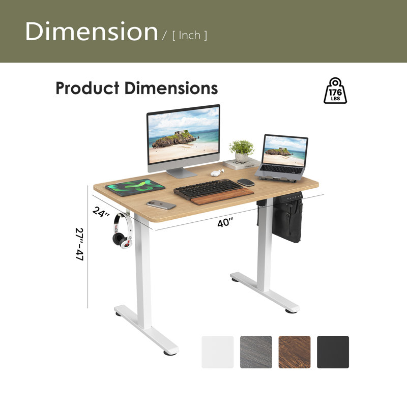 Bureau de travail électrique à hauteur réglable, H 47 po x l 40,55 po x P 24 po, Naturel / Blanc