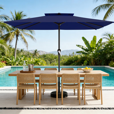 Parasol de patio rectangulaire à 2 niveaux en acier 8 x 10 pi, protection contre les rayons UV UPF 50+, manivelle, 8 baleines robustes, parasol de marché extérieur pour jardin, piscine, cour arrière, marine