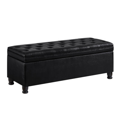 Upholstered Tufted Button Storage Bench ,Faux Leather Entry Bench With Spindle Wooden Legs, Bed Bench -  Alcott HillÂ®, 613C83D0DBA04B549D9ED1B3D26E2B09