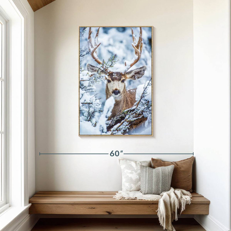 Cerf mulet d'hiver, Cadre flottant en bois naturel, 29 po x 43 po