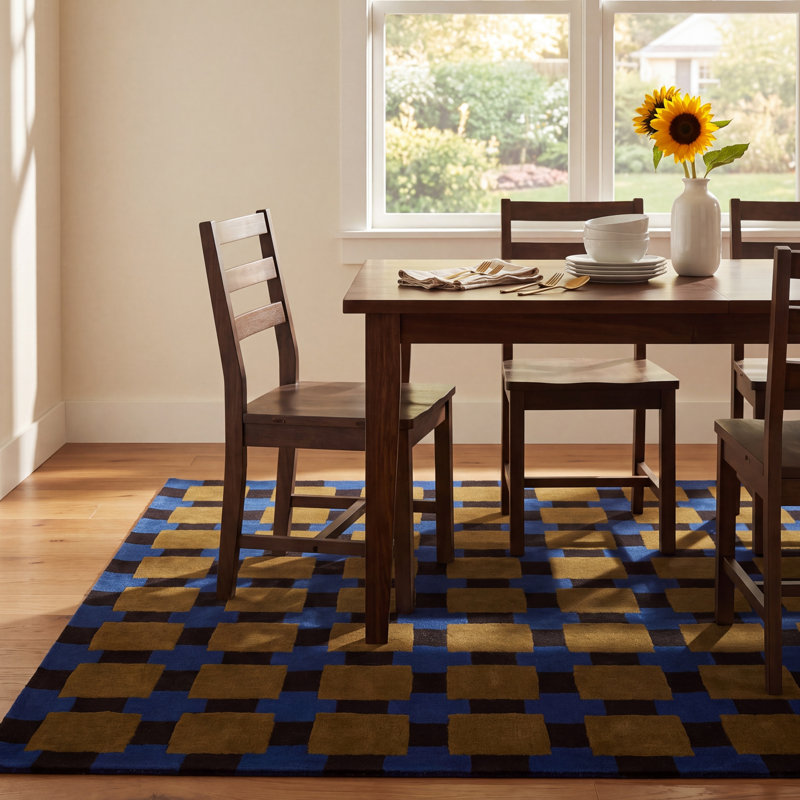  Bauhaus Hand Tufted Geometric Rug, Blue, Rectangle 5' x 8'