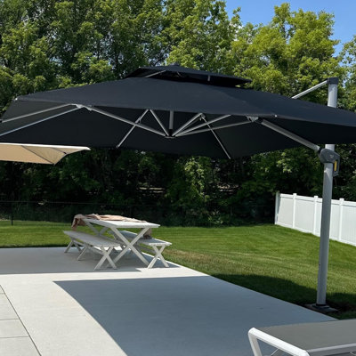 Shalonte 132'' Square Cantilever Umbrella With Crank Lift Counter Weights With Base In Ground,Black
