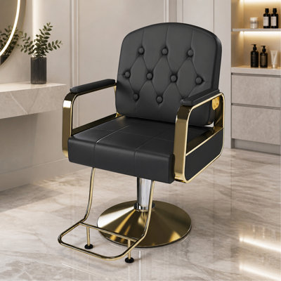 Hydraulic Salon Chair 360° Swivel - Professional Barber Stylist Chair with Pump, Non-Tilting Hairdressing Chair for Salon Tattoo Spa, Black Gold Stylist Equipment (Single Pack)
