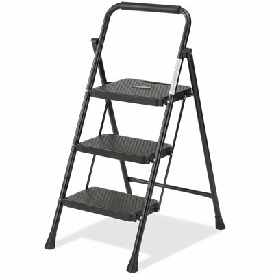  Échelle à 3 marches, escabeau léger et pliable avec verrou de sécurité, pédale antidérapante et pieds en TPR, structure en acier robuste, portable pour la cuisine, la salle de bain, le placard, capacité de 300 lb (45 x 20 x 1,5 po)