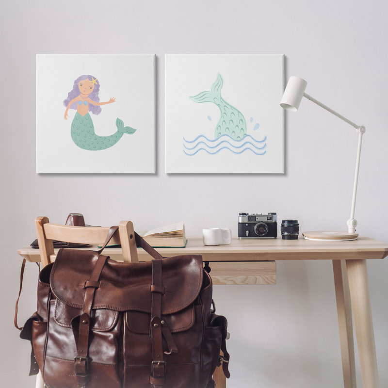 Ocean Mermaid Splash  2 PC Canvas Wall Art Set by Carrie Cantwell, 24" H x 24" W